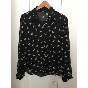 Black and White Cat Print Blouse